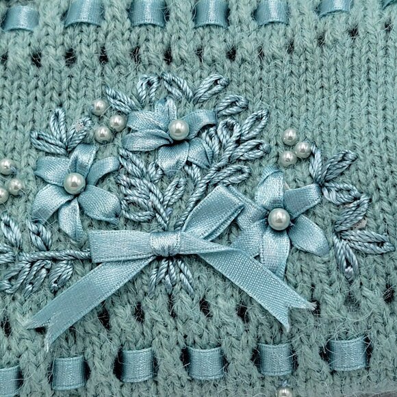 Vtg 90s Cottage core Gramma core Knitted Sleeveless Cardigan Vest - Picture 5 of 14